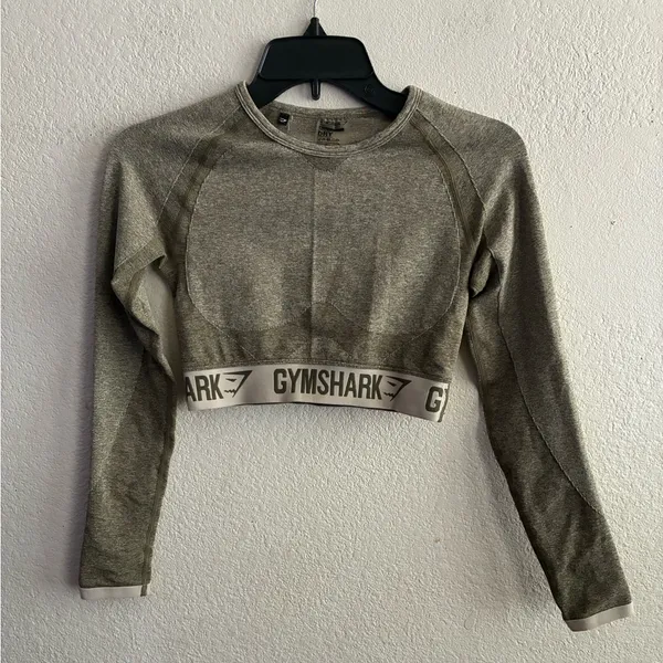 Gymshark Flex Long Sleeve Crop Top Shirt Seamless Light Olive S - Image 5