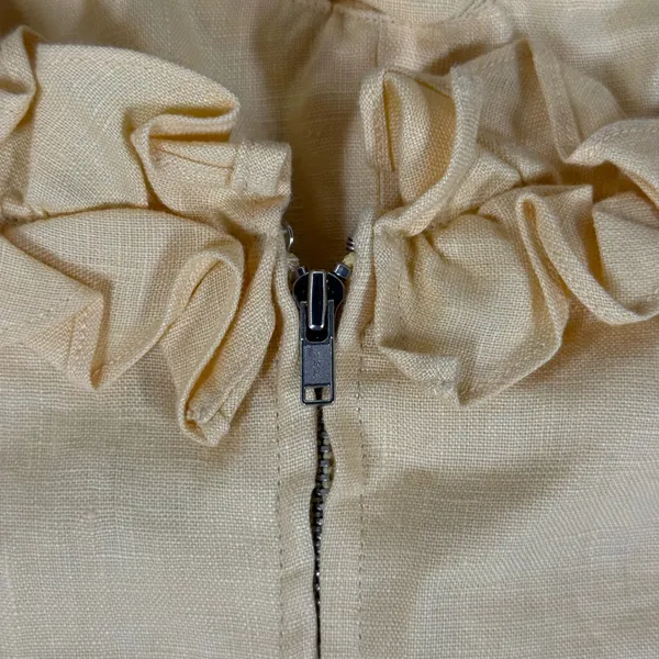 Reformation Yellow Linen Ruffle Smocked Mini Dress Size 10 Off Shoulder Summer - Image 9