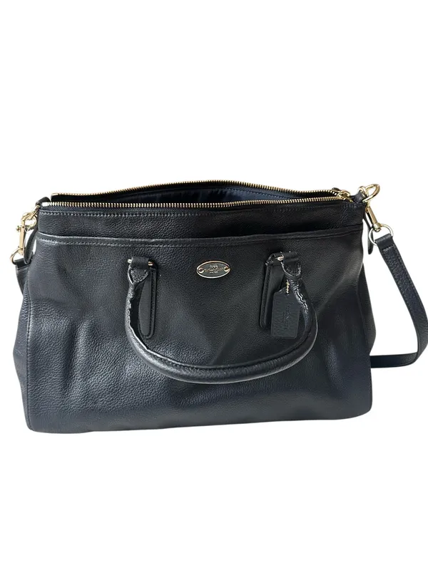 COACH Morgan Luxury Navy Pebbled Leather Satchel Shoulder Bag #F35185 - Image 10