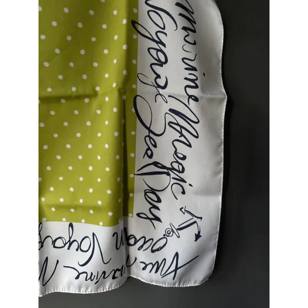 Polka Dot and Script Print Silk Scarf Green - Image 2