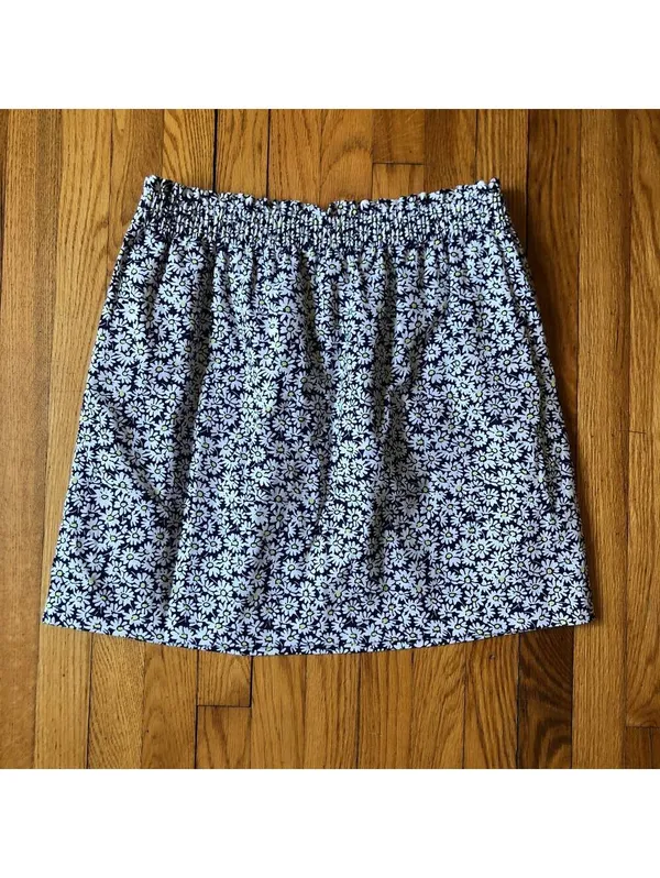 J.Crew NWOT Women's Linen Navy Blue White Yellow Floral Elastic Waist Skirt 12 - Image 7
