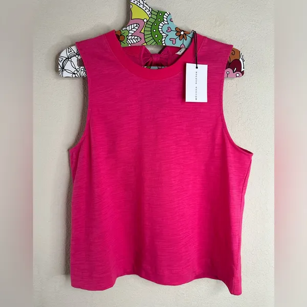 MELISSA NEPTON Nayeli Bow Tie Tank hot pink size small NWT - Image 2