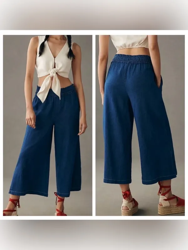 Anthropologie Wide-Leg Denim Culottes Pull On Pants | small EUC - Image 2