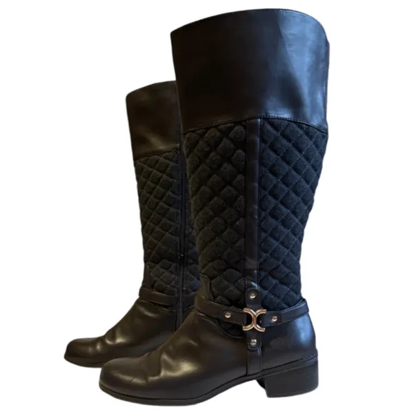 Charter Club Wide Calve Brown Faux Leather‎ & Grey Quilted Riding Boots Sz 7.5 - Image 3