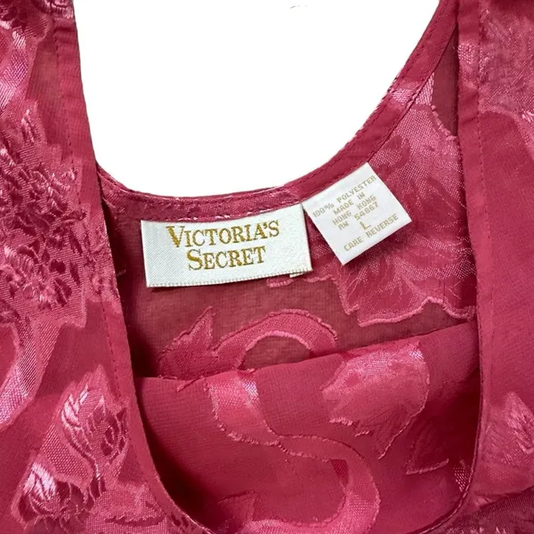 Vintage Victoria’s Secret Gold Label Satin Tank Top Pink Floral Size Large - Image 2