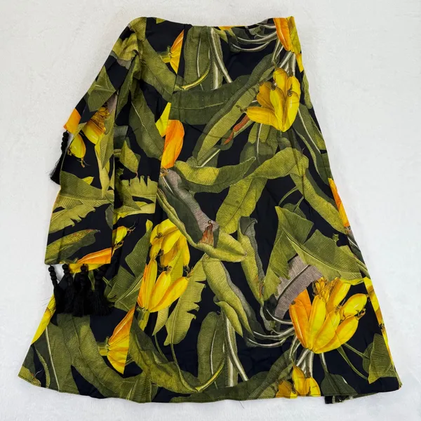 FARM Rio Black Banana Craze Front Tie High Low Skirt‎ Womens Size S Tropical - Image 8