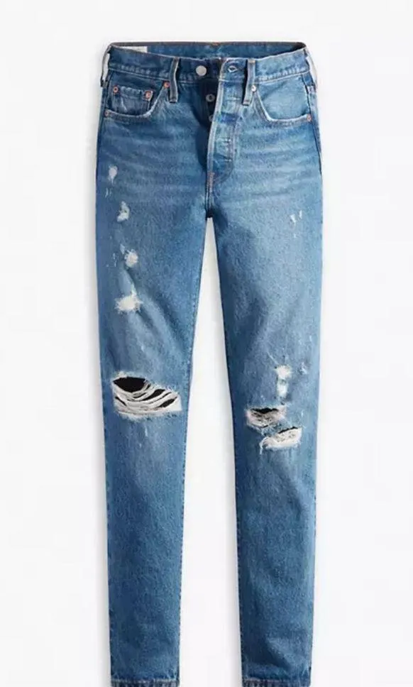 NWT Levi’s 501 SKINNY JEANS Color: Destructed Medium Indigo 32x 28 - Image 4