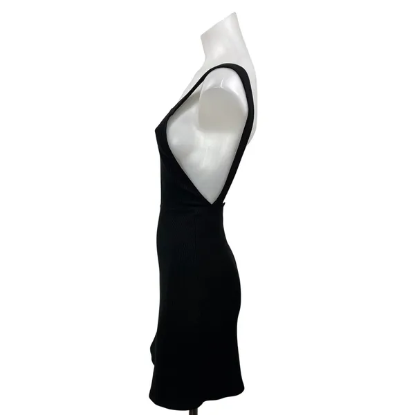 Reformation Black Ribbed Knit Sleeveless Square Neck Open Back Mini Dress Sz XS - Image 2