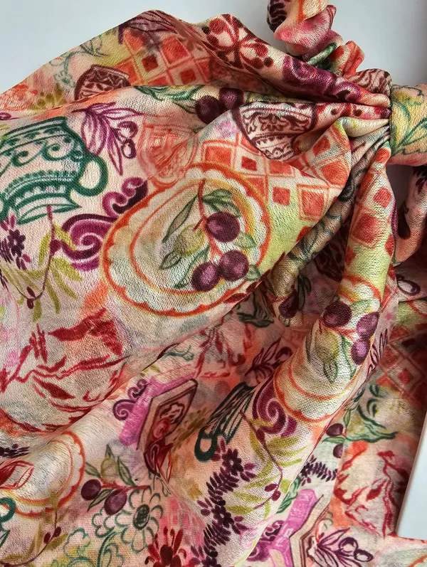 NWT Kachel x Anthropologie Scarf Scrunchie - Tea Party Print Cupcake Floral - Image 4