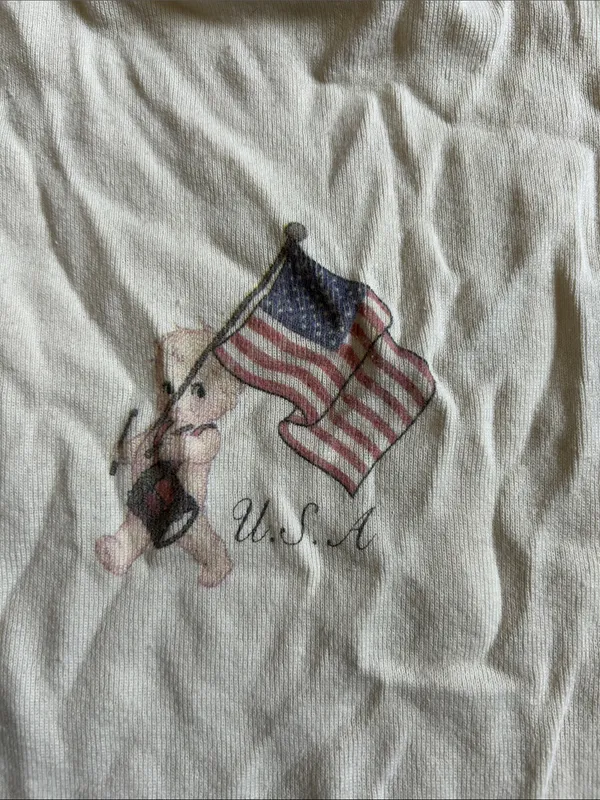 Brandy Melville Cream Short-Sleeve Tee with Flag Graphic - Image 3