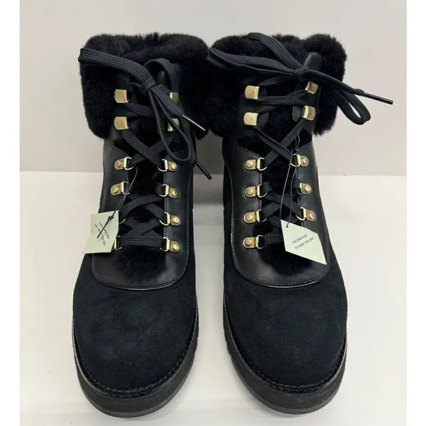 Cole Haan Winter Fur Boots Size 7.5B Womens Waterproof‎ Black Lugged Sole - Image 3