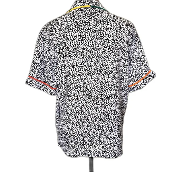 Room Service Button Up‎ Pajama Top White Multicolor Leopard Print Size Small - Image 2
