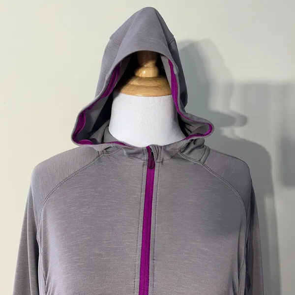 Salomon Hoodie Jacket Women Large Gray Ruched Full Zip Hiking Running Athleisure - Image 6