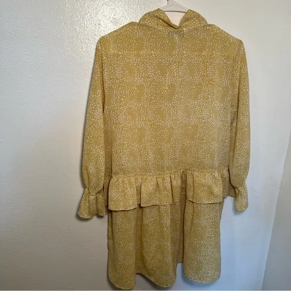 Pinch Womens Size Large Ruffle Dress Yellow White Geometric Dot Pattern Neck Tie - Image 11