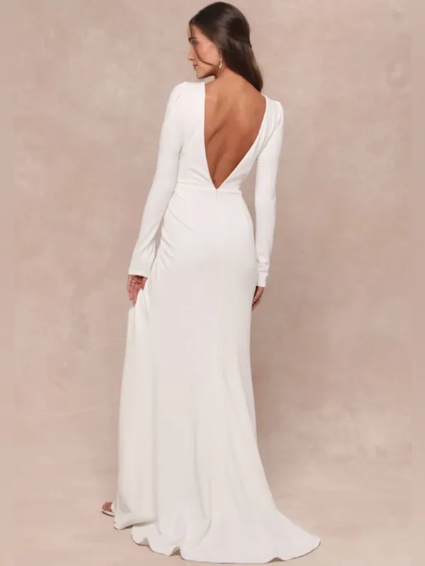 Lulus NWT Medium Stunning White Long Sleeve Mermaid Maxi Wedding Dress Bride - Image 2