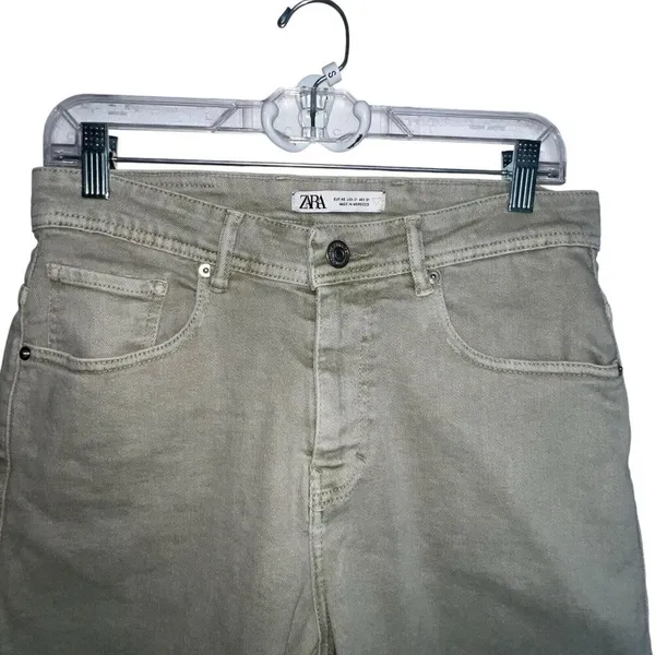 Zara Women High‎ Waisted Denim Jean Shorts 8” Size 31 Tan Mom Casual Summer Boho - Image 2