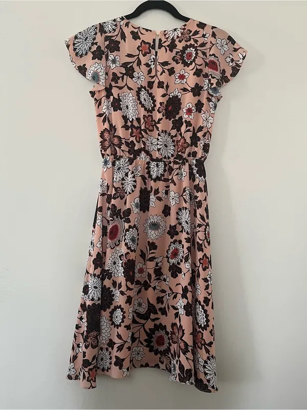 Loft Peach Pink Modest Floral Midi Dress XS Feminine Church Teacher Office - Image 7