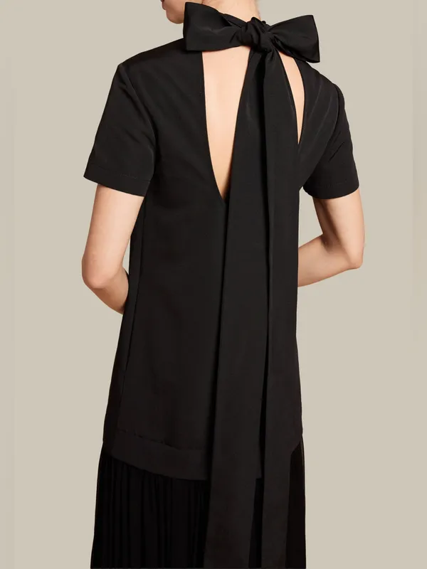 NWT o.p.t Elowen Maxi Dress size L Few Moda short sleeve tie bow back Black - Image 3