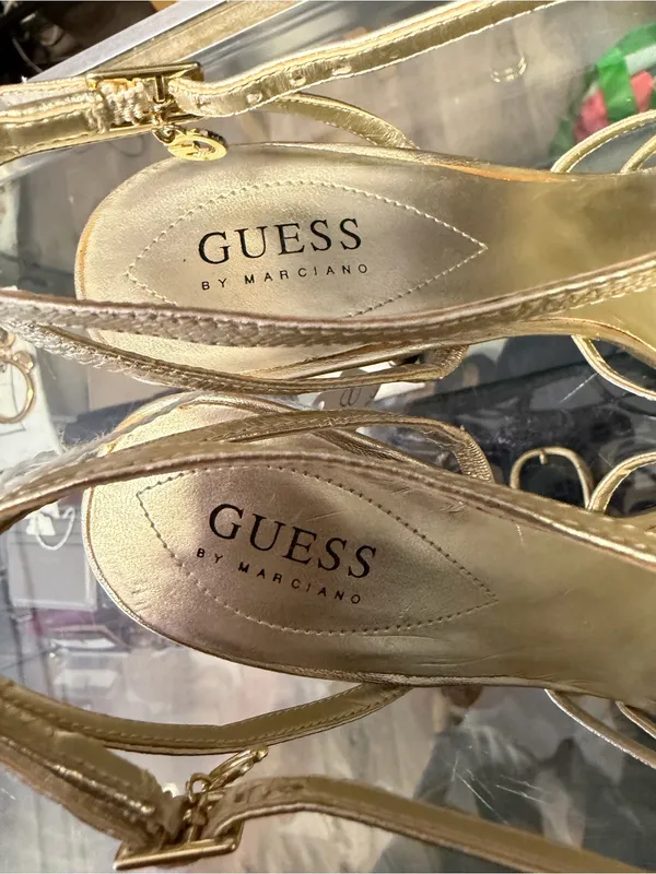 GUESS by Marciano Gold Strappy Heels Sandals Size 9.5 - Wedding Guest Glam - Image 5