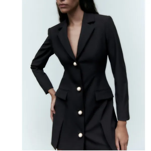 Nwot Zara Jacket Dress With Pearl Buttons Bloggers Fav Black Small - Image 5
