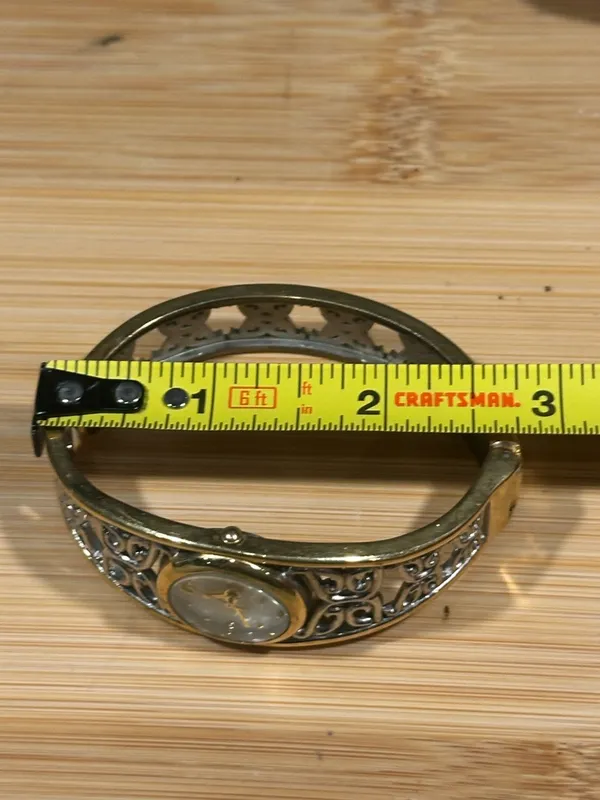 AVON BUTTERFLY Filigree TWO-TONE BANGLE Watch Cuff Quartz Fashion Jewelry - Image 6
