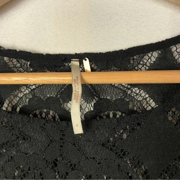 Free People Black Sheer Lace Ruffle Hem Mini Dress‎ 4 - Image 5