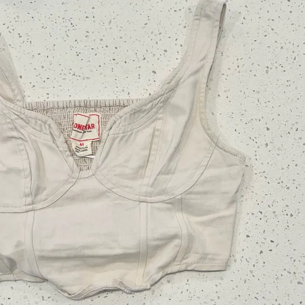 Lonestar New York Women's Cream Corset Structured Denim Crop Top - Medium - Image 4