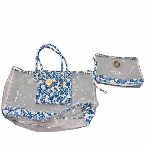 Lilly Pulitzer Oversized Clear Plastic PVC & Canvas Trim Tote Bag & Pouch - Image 3