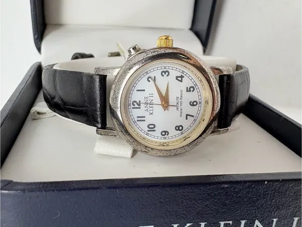 Anne Klein II Women’s Wristwatch Black Leather Strap & Anne Klein Watch Gift Box - Image 2