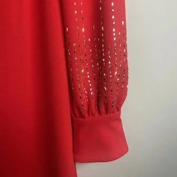 Calvin Klein Red Beaded Sleeve‎ Sheath Midi Dress Size 6 Holiday Party Cocktail - Image 4