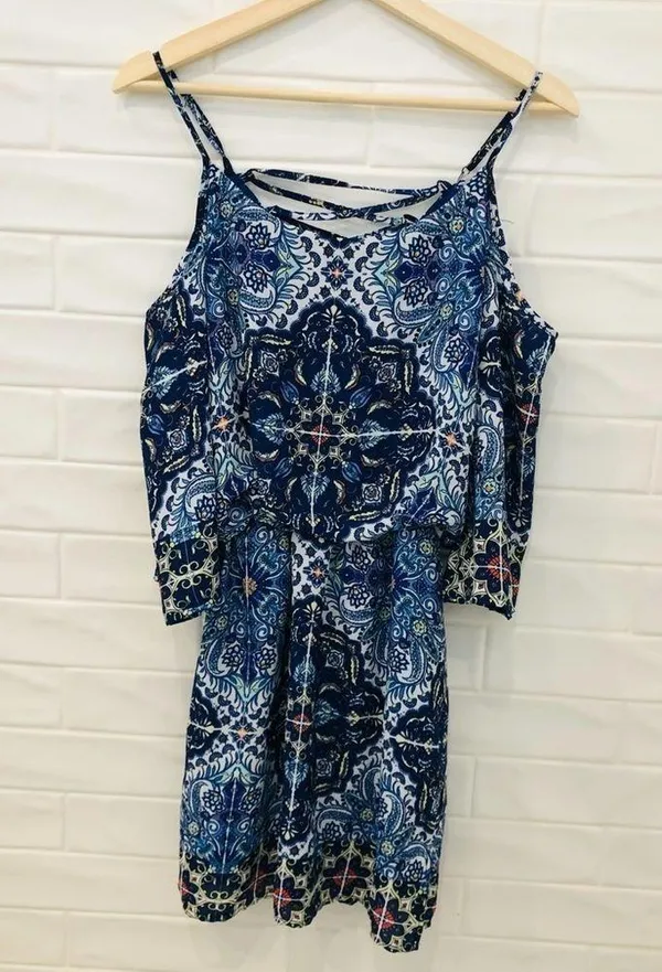 Bisou Bisou Michele Bohbot Blue Print Dress Cold Shoulder Blouson Mini dress - Image 6