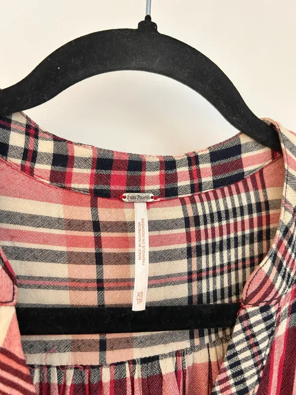 Free People Loralei Plaid Shirt Dress Tunic Red Pink Western Festive Size XS - Image 6