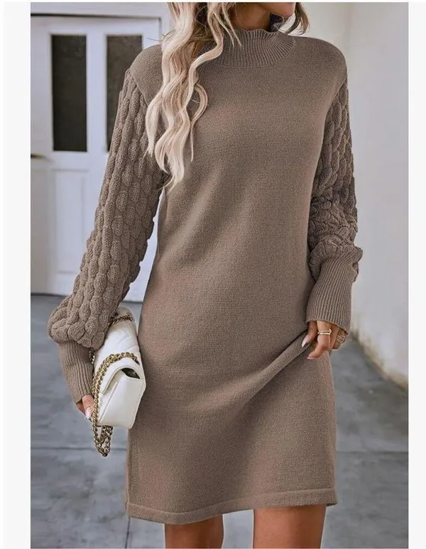 NEW Long Sleeve Sweater Dress Knit Mini Pullover Dress L - Image 2