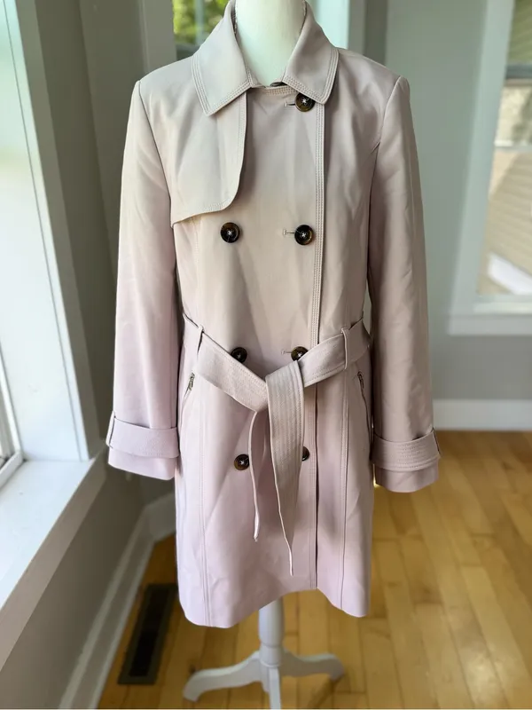 Express Light Pink Belted Trench Coat Size Medium - Image 11