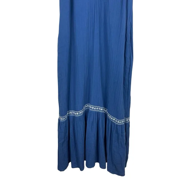 Old Navy Blue Gauze Midi Maxi Dress Boho Peasant Cottagecore Embroidered S - Image 3