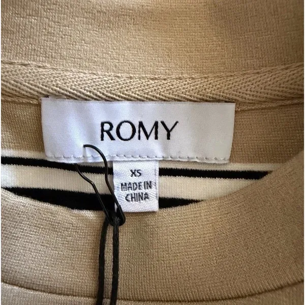 ROMY Varsity Stripe Polo Knit Top Tan Black Ivory Long Sleeve NWT XS - Image 9