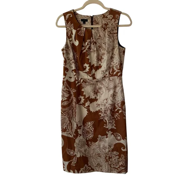 Talbots Brown Paisley Sleeveless Sheath Knee Length Dress Size 6 Work Career‎ - Image 2
