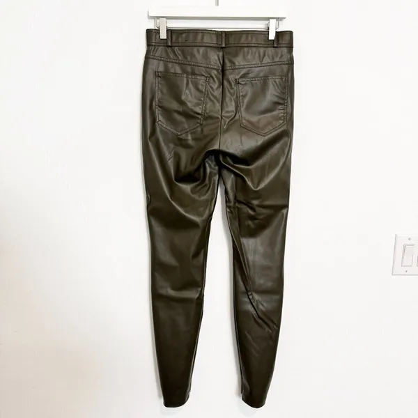 Zara Pants Size Large‎ Black Faux Leather High Rise Split Hem Trouser Mob Wife - Image 10