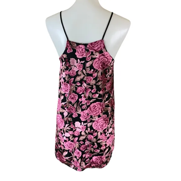 Aqua Black Pink Floral Velvet Burnout Slip Dress Sleeveless XS - Image 3