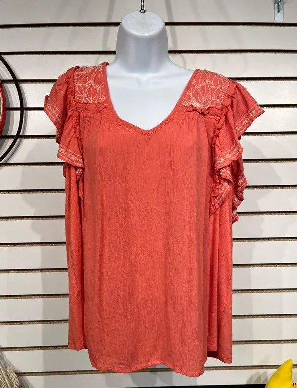 Knox Rose Coral Blouse with Ruffle Sleeves like new - Image 2