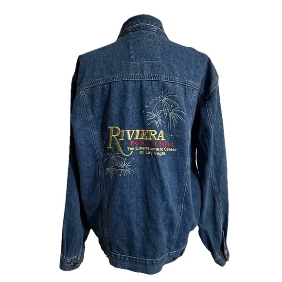 Vintage 90s Riviera Blue Denim jean Jacket with embroidery - Image 2