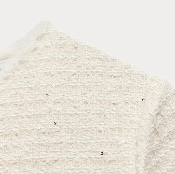 NWT❗️ZARA Elegant White Tweed Short Cutted Dress ZW Collection Mini Ivory Size M - Image 7