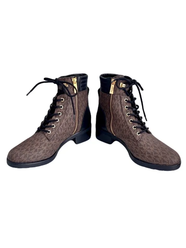 Michael Kors Signature Brown and Black Lug Sole Combat Boots, Size 10 - Image 4