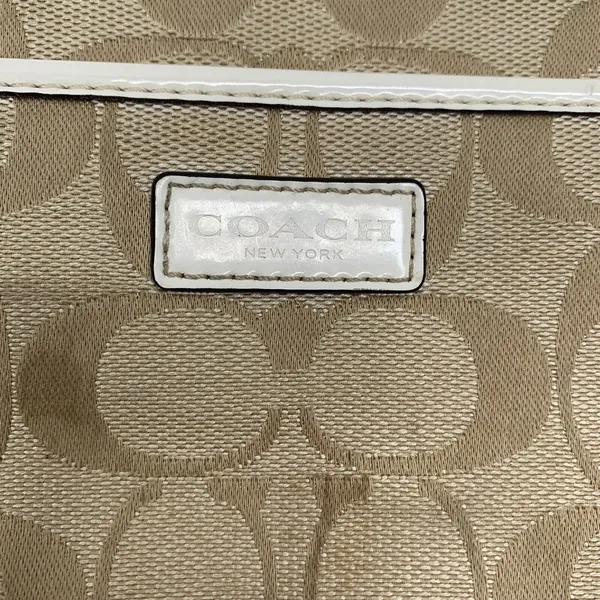 Coach Small Wristlet Signature Jacquard Monogram Khaki Tan White Patent Leather - Image 3