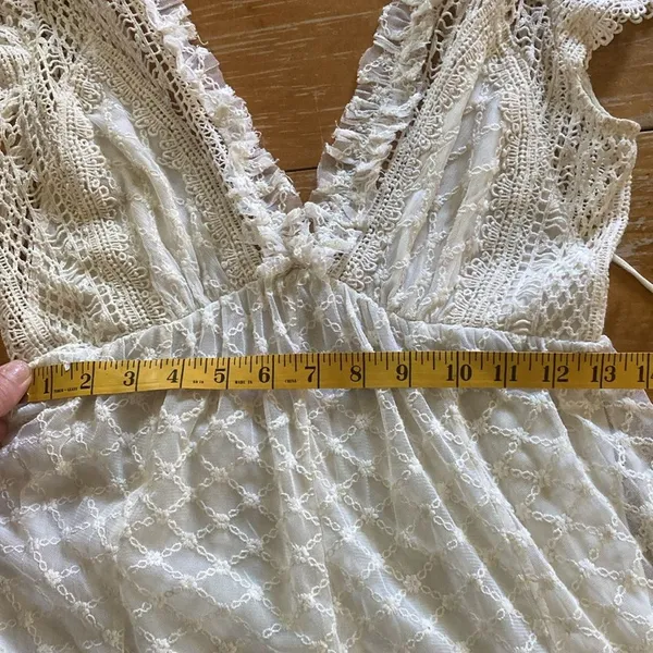 Free People Cleo Maxi Jumpsuit Lace Ruffle Cap Sleeve V-neck Wide Leg Cream S? - Image 10