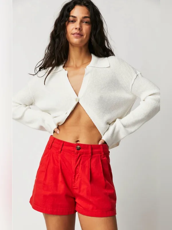 Free People Red High-Waist Pleated Shorts - Image 2