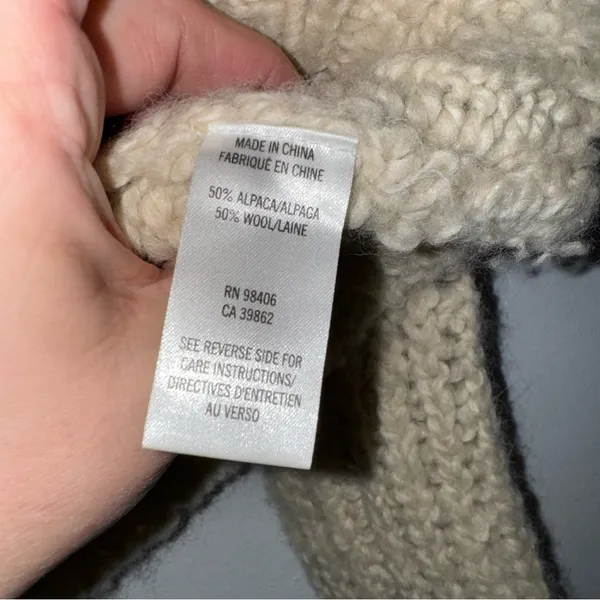 Theory PT (xs Tall) Cream Chunky‎ Cowl Neck Alpaca Wool Sweater CP - Image 4