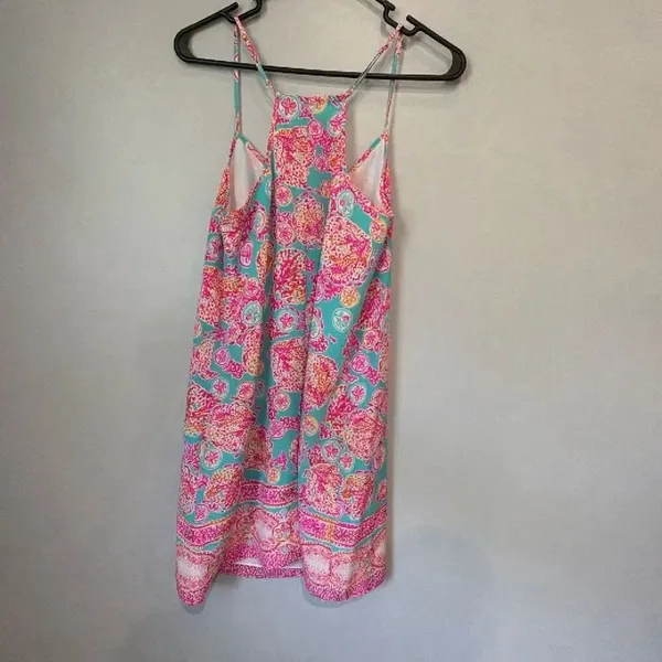 Lilly Pulitzer 100% Silk Small Mid Thigh Pink Seashell Border Print Shift Dress - Image 8
