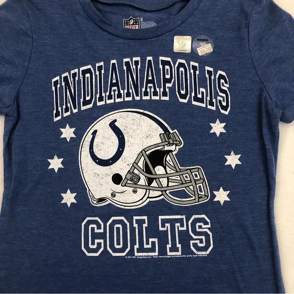 NFL 4 Her Indianapolis Colts Football Helmet Graphic Logo Blue Shirt Womens S. - Image 2