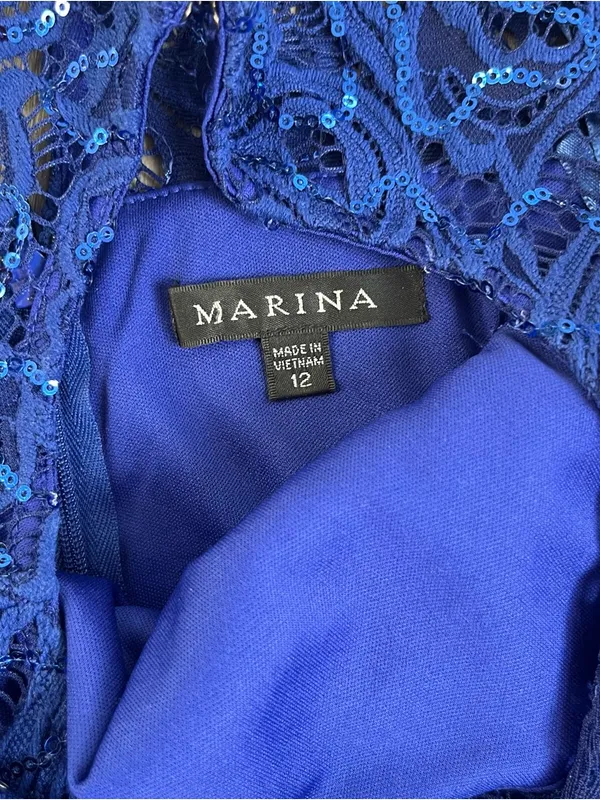 Marina Blue Sequin Lace Dress Size 12 Bell Sleeve Cocktail NWT - Image 5